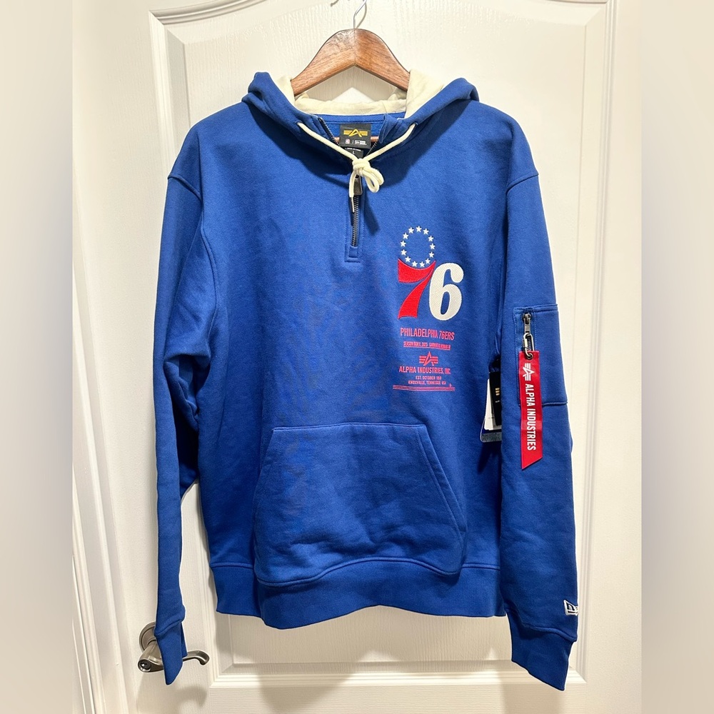New Era X Alpha Industries Philadelphia 76ers Zipper Hoodie Blue, Size: Large